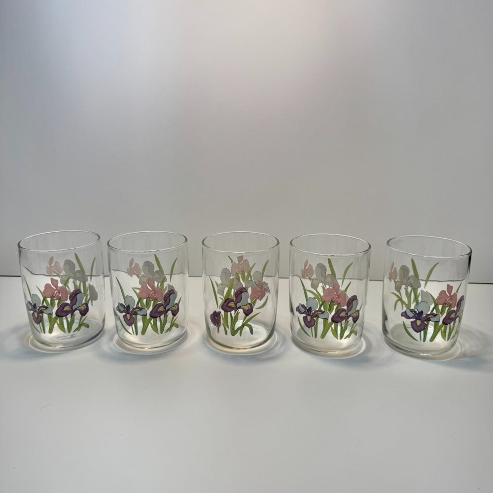 Vintage painted Iris juice glasses (possibly Libby, or Pasabahce, and or corelle